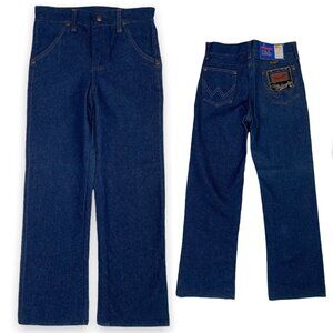 NWT NOS Vintage Wrangler Dark Wash Denim Jeans Leather Back Patch 7 / 23"